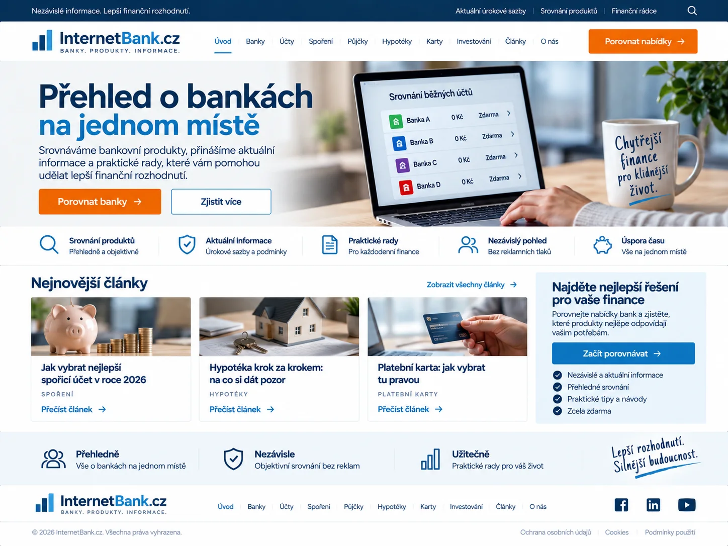 Ilustrační návrh nebankovního informačního portálu InternetBank.cz s přehledem a srovnáním bankovních služeb